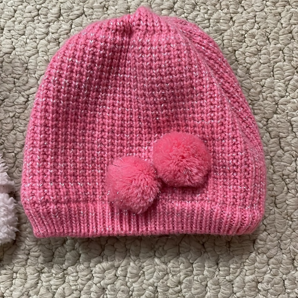 CARTERS UEC Lot of 2 girls winter hats beanies pink white used knit Sherpa - Picture 3 of 9